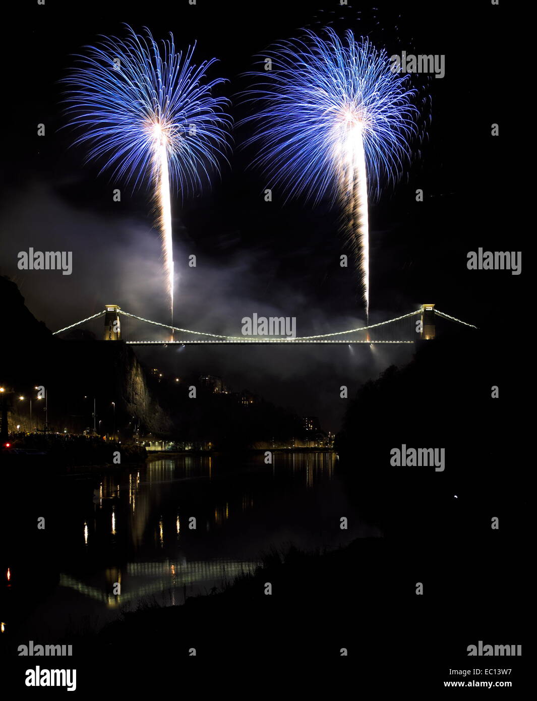 Bristol, UK. 07th Dec, 2014. Blue fireworks being fired from Bristol`s